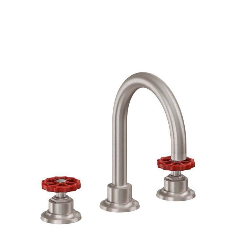 California Faucets 8'' Widespread Lavatory Faucet with ZeroDrain - Red Wheel Handles with ZeroDrain