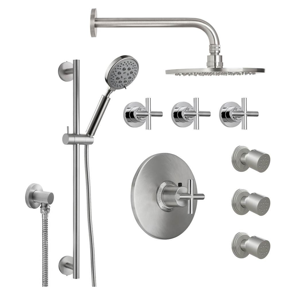 California Faucets Tiburon Styletherm 1/2'' Thermostatic Shower System with Body Spray, Handshower on Slide Bar, and Showerhead