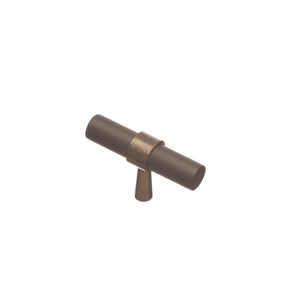 Colonial Bronze T Cabinet Knob Hand Finished in Satin Bronze and Matte Satin Black