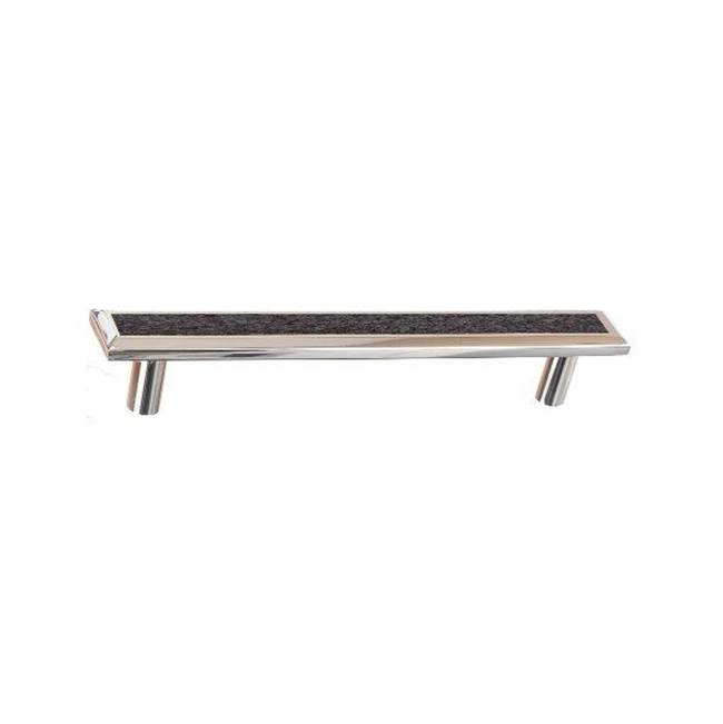 Colonial Bronze Leather Accented Rectangular, Beveled Appliance Pull, Door Pull, Shower Door Pull With Straight Posts, Polished Chrome x Shagreen Caviar Leather