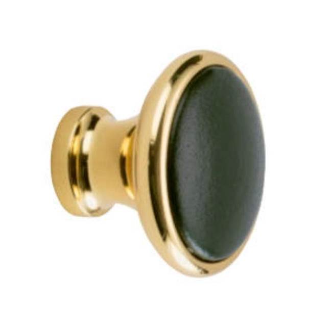 Colonial Bronze Leather Accented Round Cabinet Knob, French Gold x Royal Hide Rum Leather