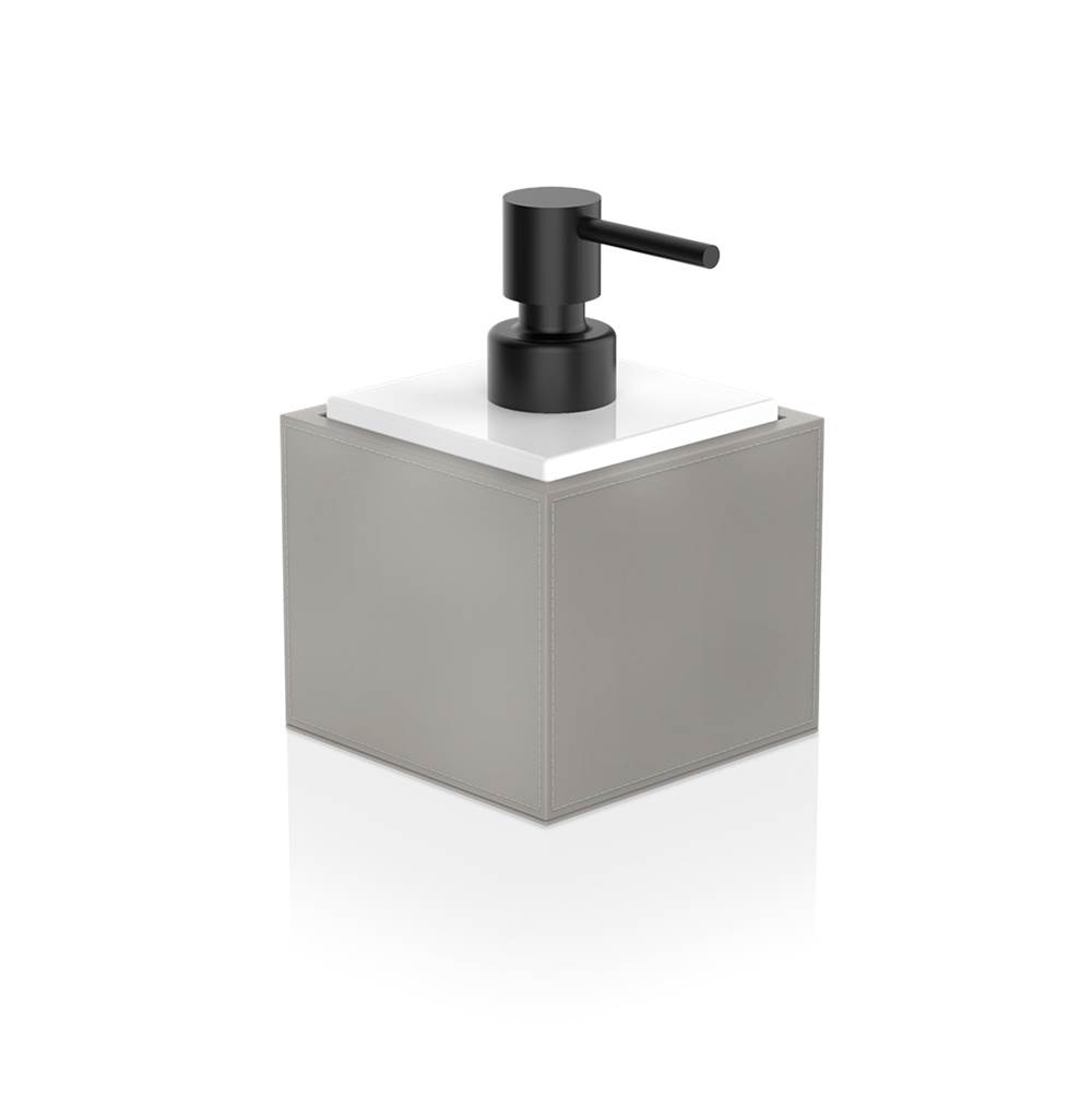 Decor Walther DW Brownie Ssp Soap Dispenser - Artificial Leather Taupe With Porcelain White And Pump - Black