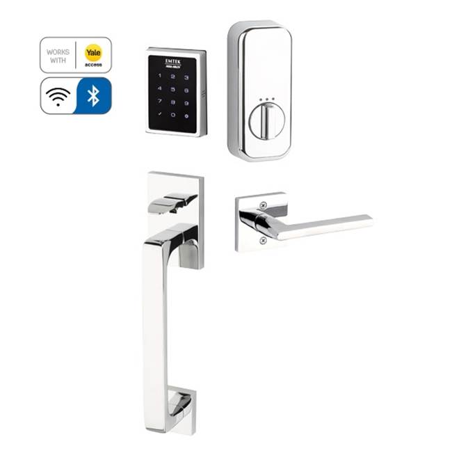 Emtek Electronic EMPowered Motorized Touchscreen Keypad Smart Lock Entry Set with Baden Grip - works with Yale Access, Georgetown Crystal Knob US26