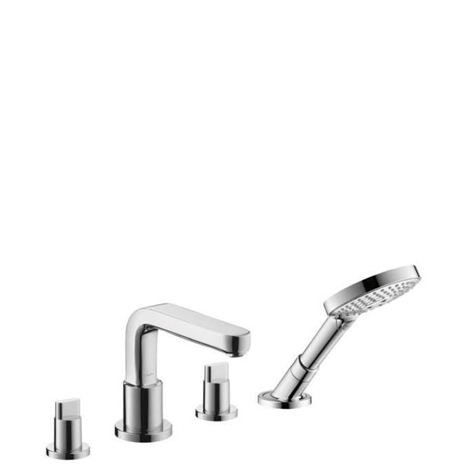Hansgrohe Metris S 4-Hole Roman Tub Set Trim with Full Handles and 1.75 GPM Handshower in Chrome