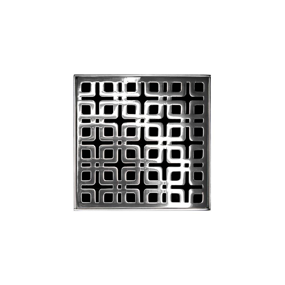 Infinity Drain 4'' x 4'' KD 4 Complete Kit with Link Pattern Decorative Plate in Polished Stainless with PVC Drain Body, 2'' Outlet