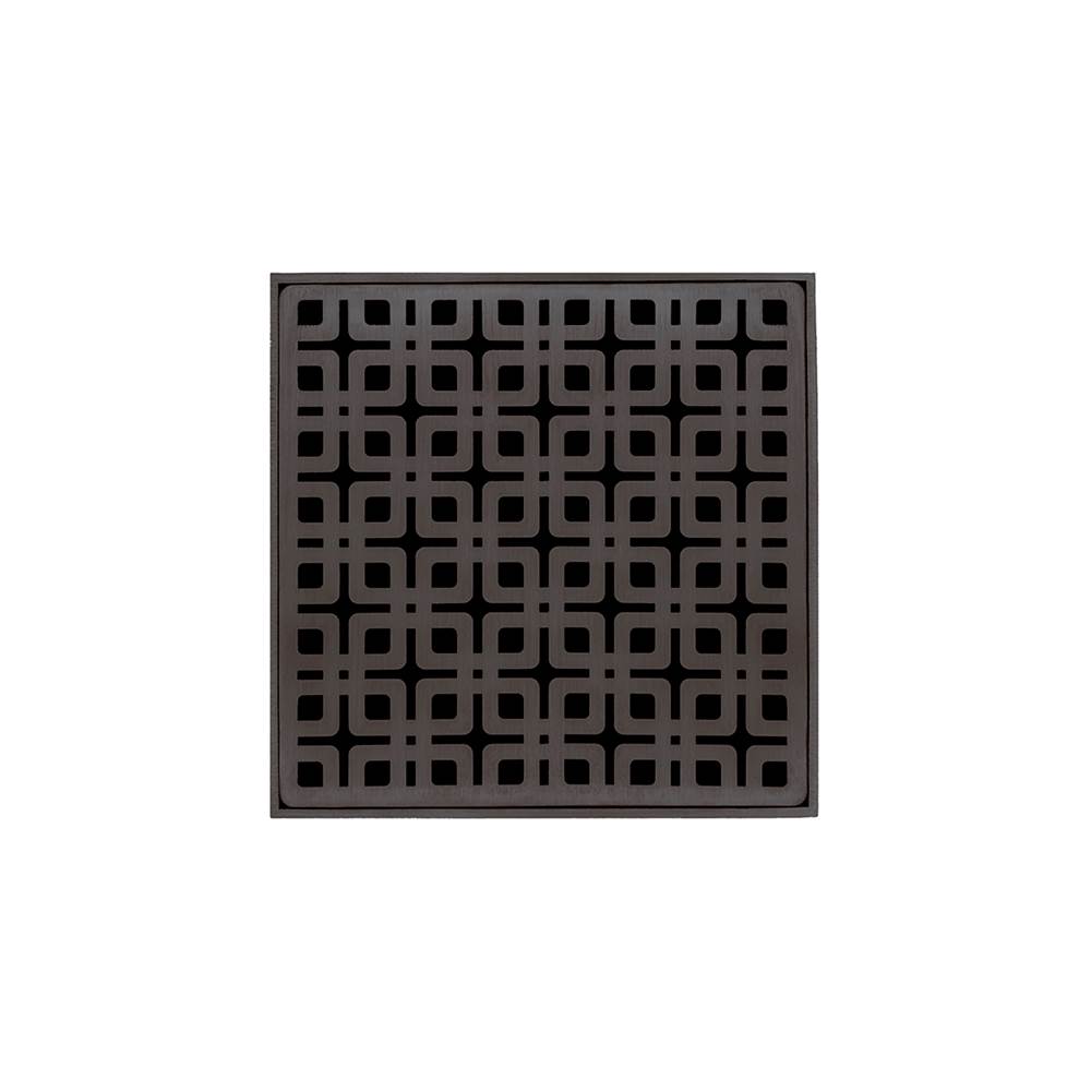 Infinity Drain 5'' x 5'' KDB 5 Complete Kit with Link Pattern Decorative Plate in Oil Rubbed Bronze with Stainless Steel Bonded Flange Drain Body, 2'' No Hub Outlet