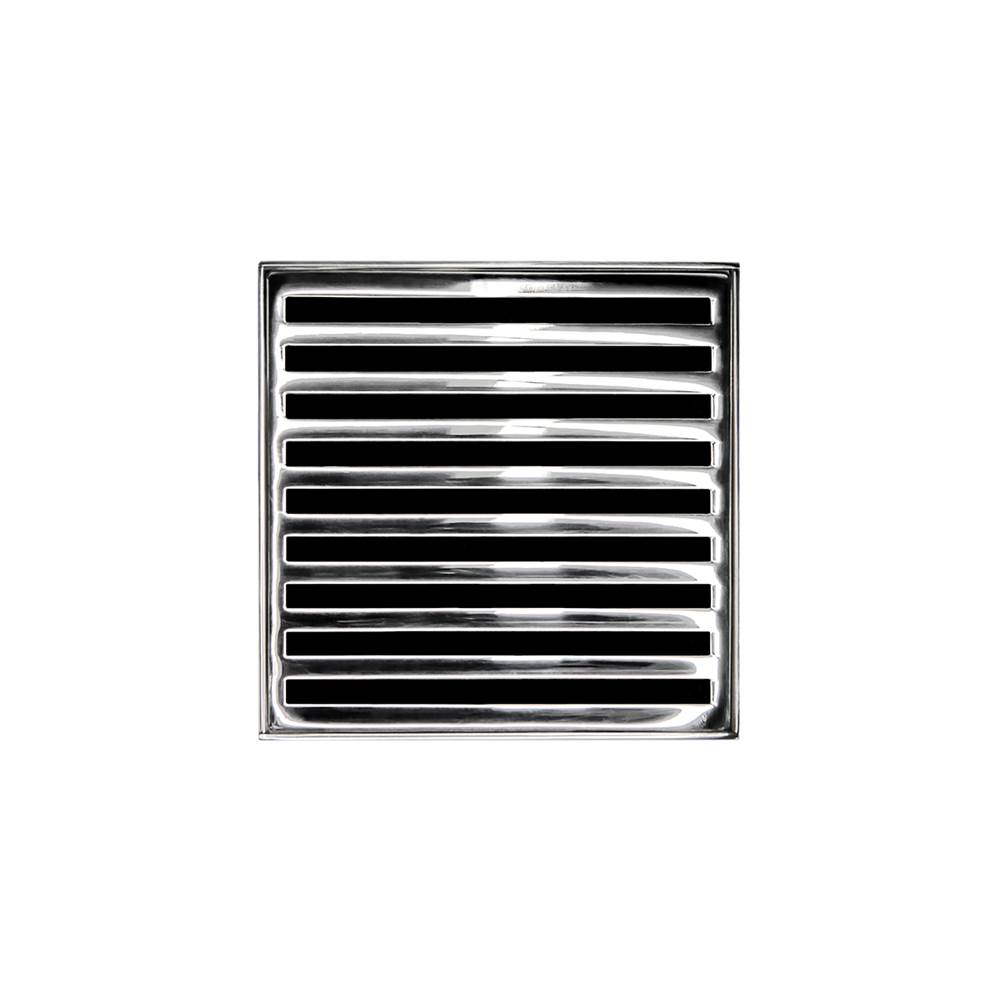 Infinity Drain 4'' x 4'' ND 4 Complete Kit with Lines Pattern Decorative Plate in Polished Stainless with Cast Iron Drain Body for Hot Mop, 2'' Outlet