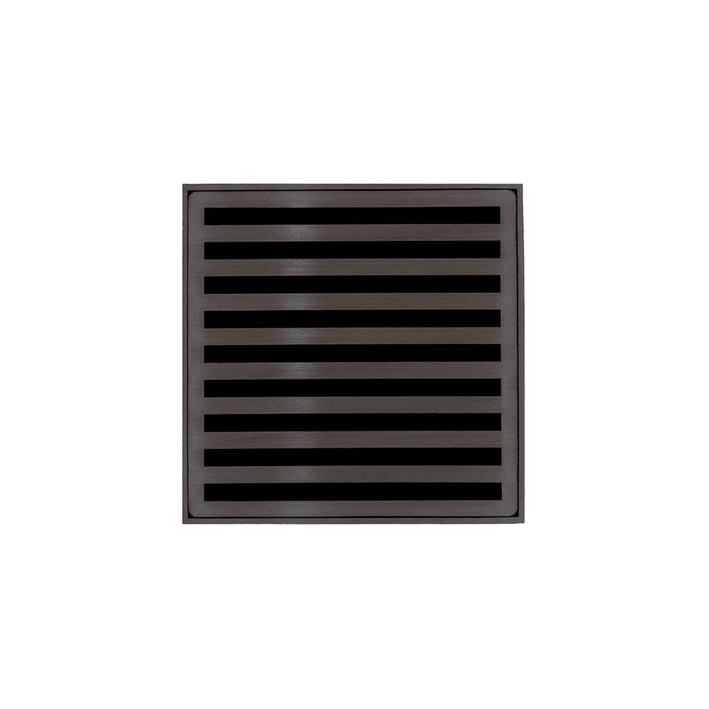 Infinity Drain 4'' x 4'' ND 4 Complete Kit with Lines Pattern Decorative Plate in Oil Rubbed Bronze with Cast Iron Drain Body, 2'' Outlet
