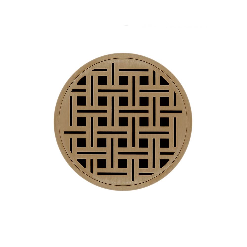 Infinity Drain 5'' Round RVD 5 High Flow Complete Kit with Weave Pattern Decorative Plate in Satin Bronze with PVC Drain Body, 3'' Outlet