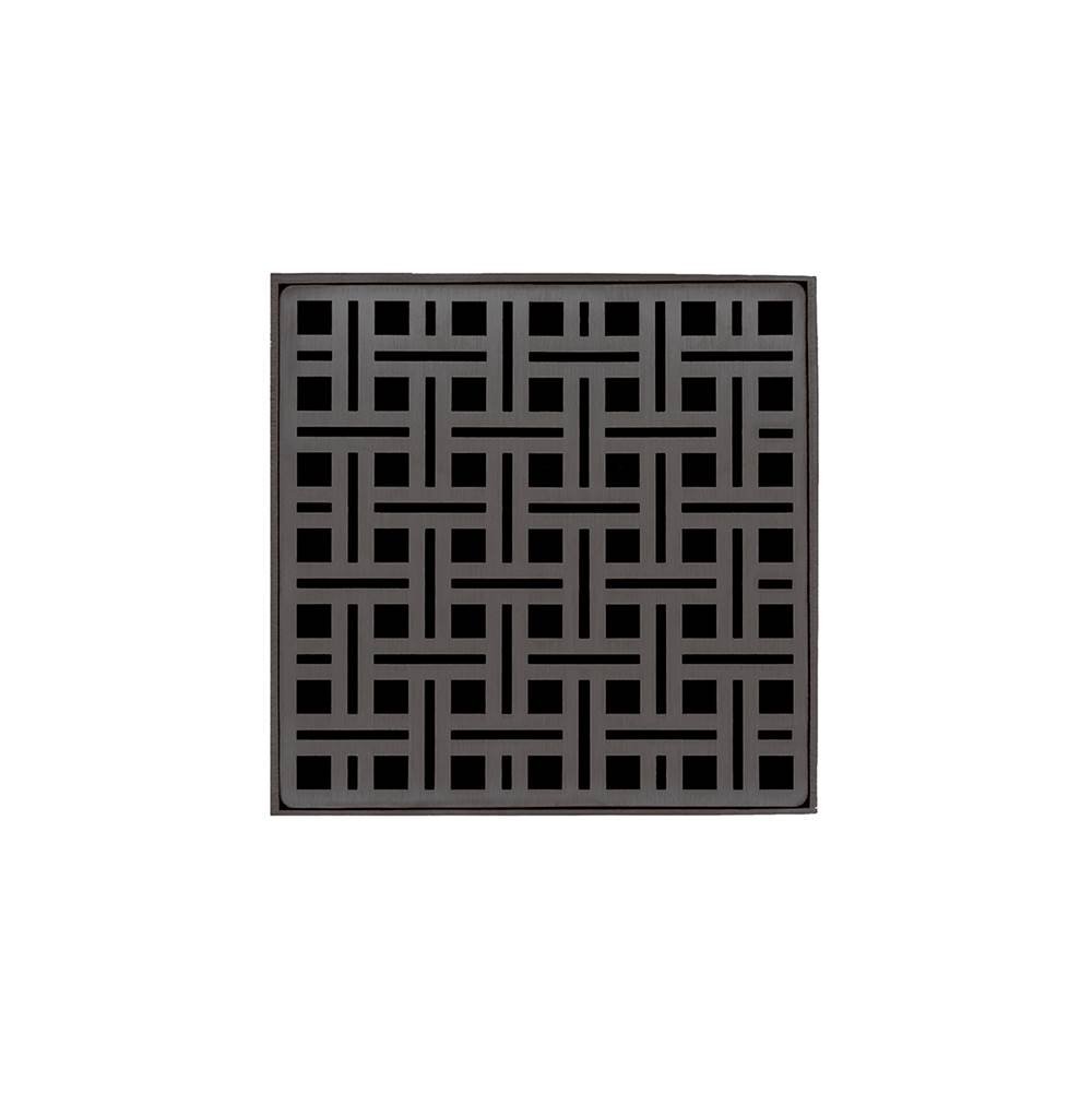 Infinity Drain 5'' x 5'' VDB 5 Complete Kit with Weave Pattern Decorative Plate in Oil Rubbed Bronze with PVC Bonded Flange Drain Body, 2'', 3'' and 4'' Outlet