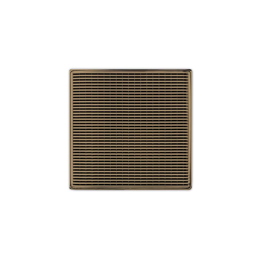 Infinity Drain 5'' x 5'' WD 5 Complete Kit with Wedge Wire Pattern Decorative Plate in Satin Bronze with PVC Drain Body, 2'' Outlet