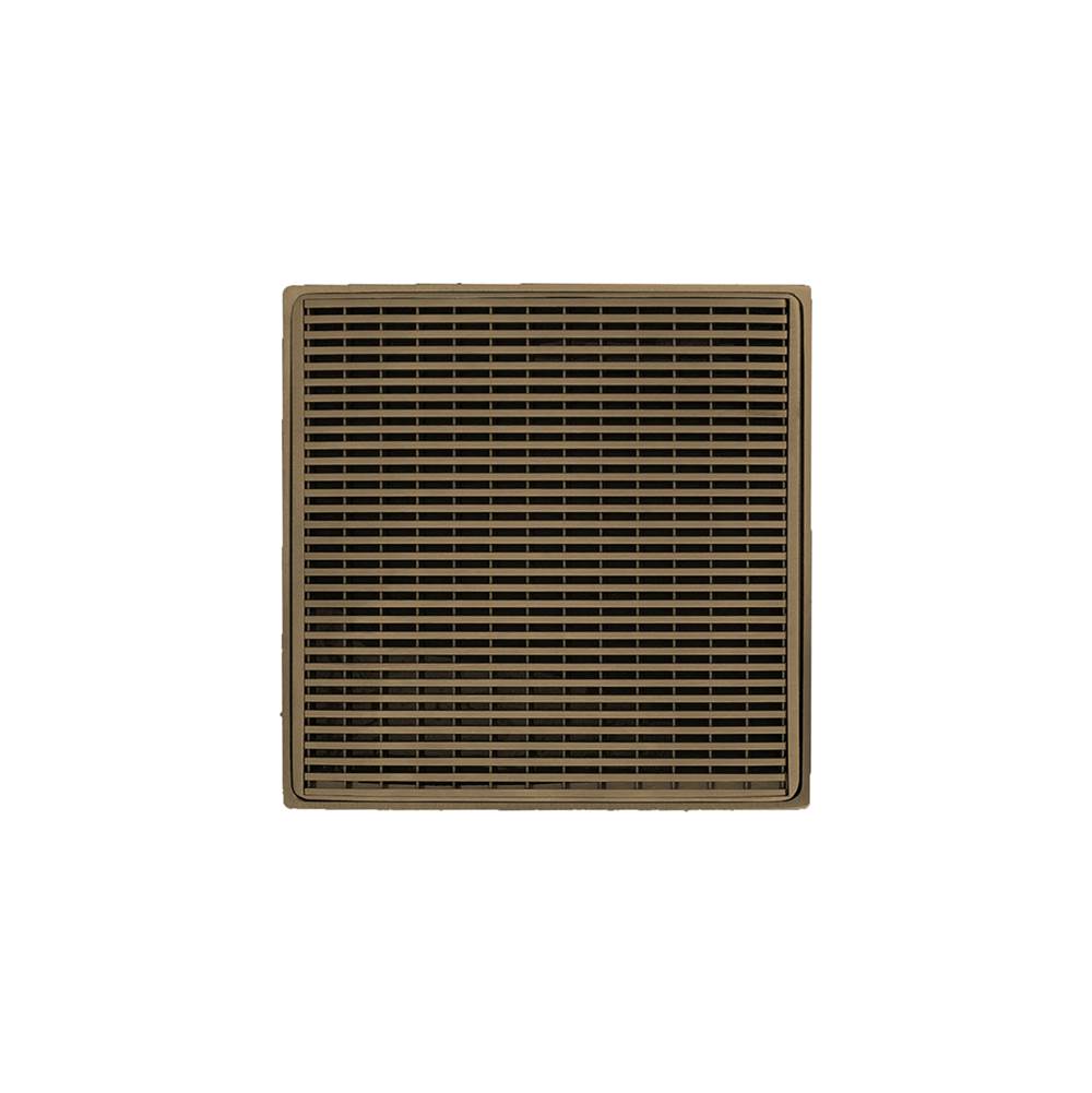 Infinity Drain 4'' x 4'' WDB 4 Complete Kit with Wedge Wire Pattern Decorative Plate in Satin Bronze with Stainless Steel Bonded Flange Drain Body, 2'' No Hub Outlet