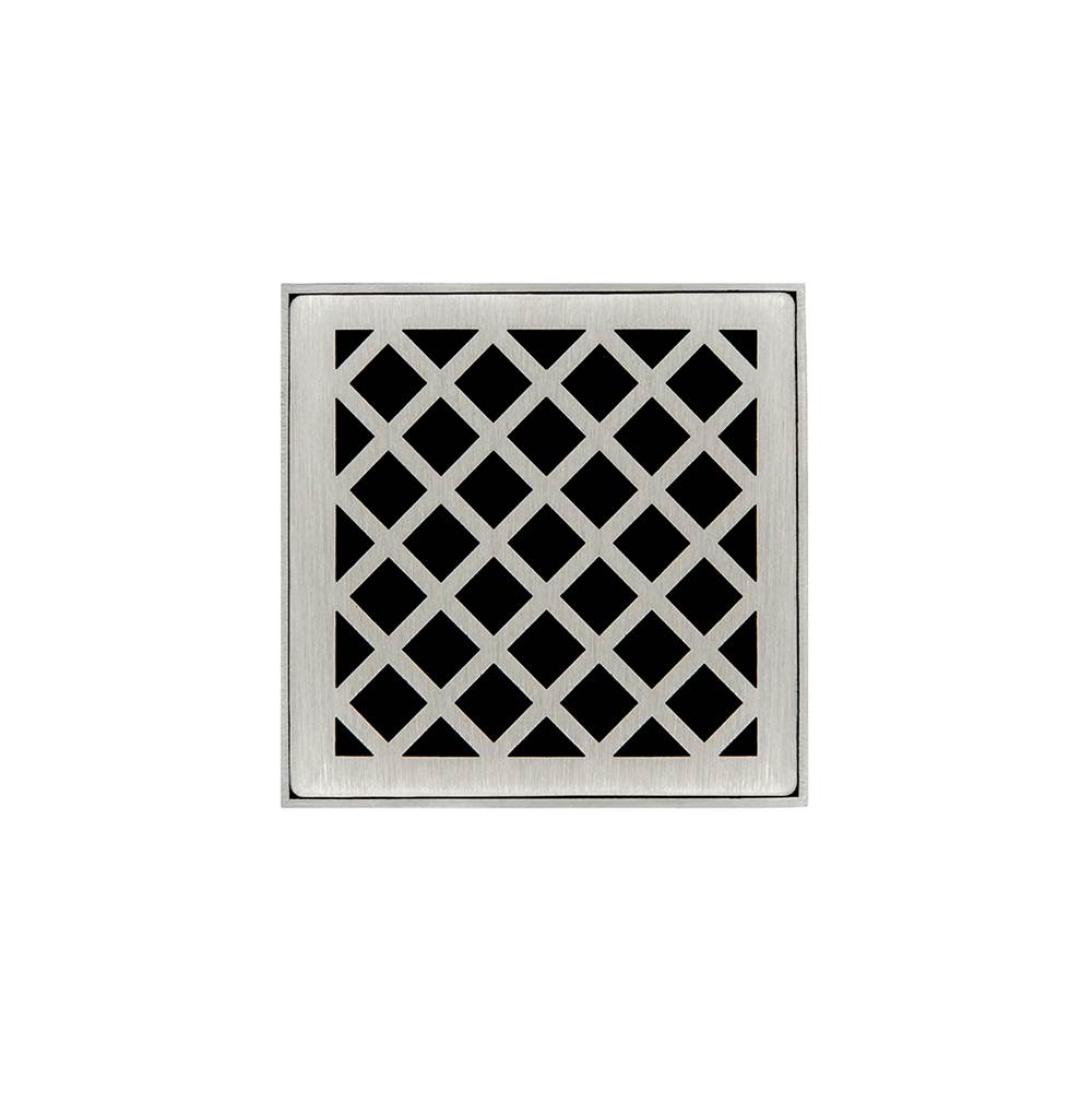 Infinity Drain 4'' x 4'' Strainer with Criss-Cross Pattern Decorative Plate and 2'' Throat in Satin Stainless for XD 4