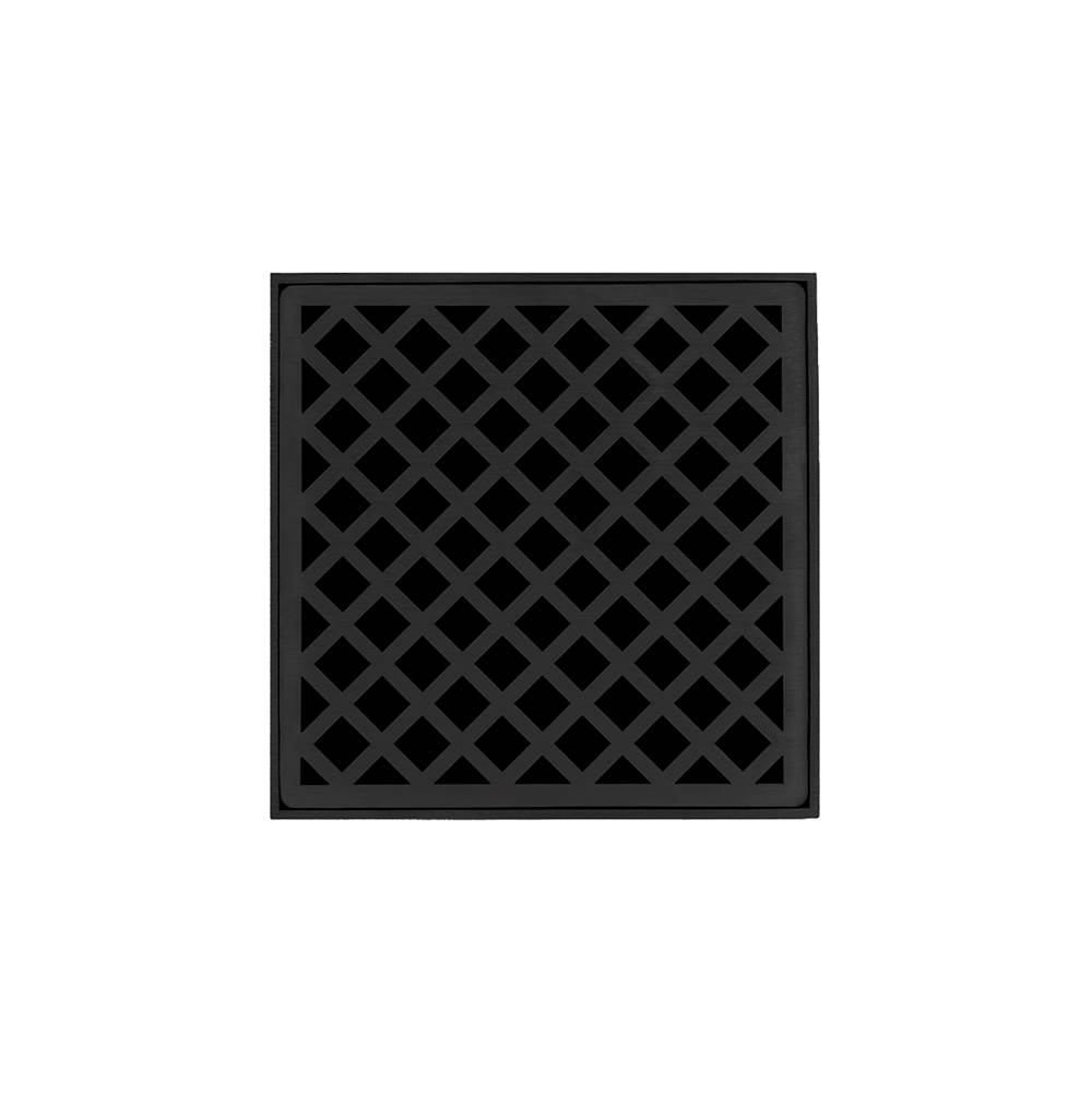 Infinity Drain 5'' x 5'' Strainer with Criss-Cross Pattern Decorative Plate and 2'' Throat in Matte Black for XD 5