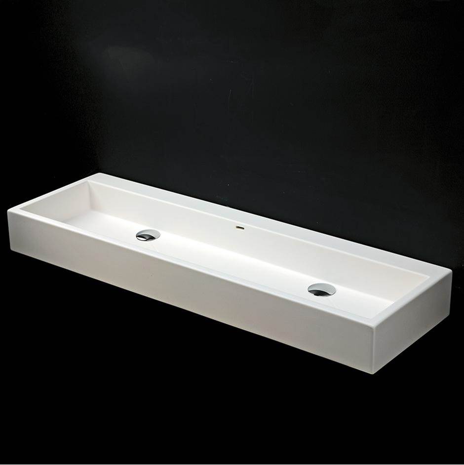 Lacava Vessel white solid surface double washbasin with overflow, finished back.
