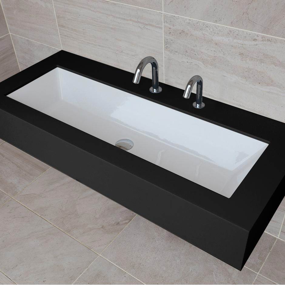 Lacava Under-counter or self-rimming porcelain Bathroom Sink with an overflow. W: 41 3/8'', D: 13 3/8'', H: 6 3/4''.