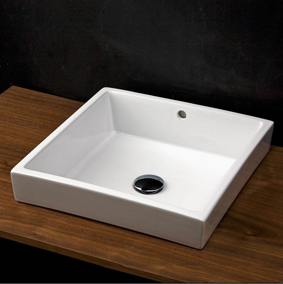 Lacava Self-rimming porcelain Bathroom Sink with an overflow. Finished back.W: 18 1/4'', D: 18'' H: 6 3/8''