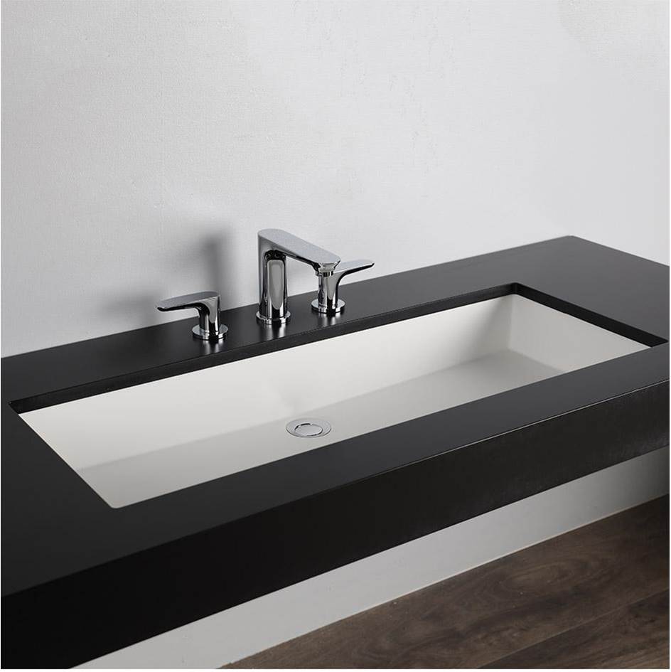 Lacava Under-counter Bathroom Sink made of solid surface with an overflow. W: 35 1/2'', D: 15'', H:5 3/4''