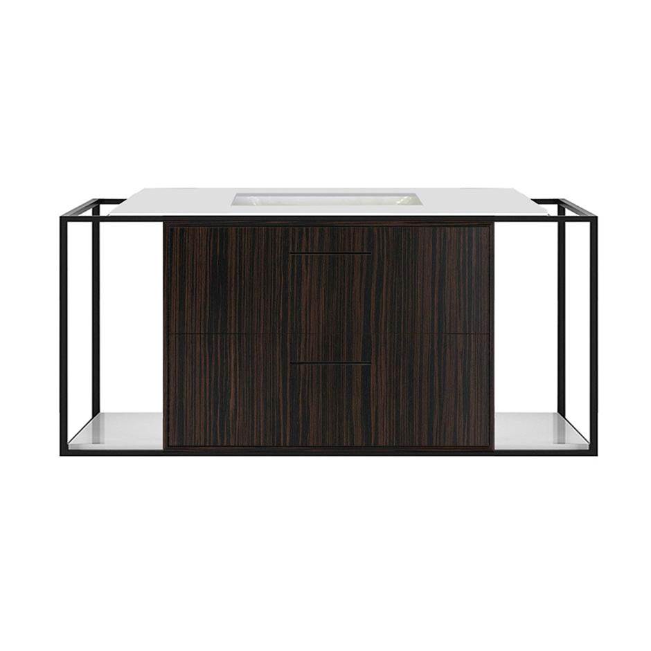 Lacava Cabinet of wall-mount under-counter vanity LIN-UN-48 with two drawers (pulls included), metal frame,  solid surface countertop and shelf.