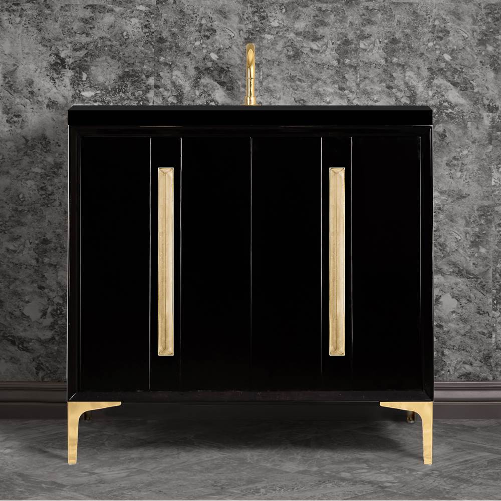 Linkasink TUXEDO with 18'' Artisan Glass Prism Hardware 36'' Wide Vanity, Black, Polished Brass Hardware, 36'' x 22'' x 33.5'' (without vanity top)
