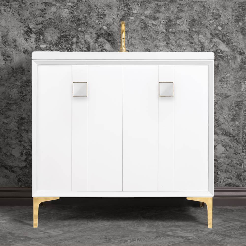 Linkasink TUXEDO with 3'' Artisan Glass Prism Hardware 36'' Wide Vanity, White, Polished Brass Hardware, 36'' x 22'' x 33.5'' (without vanity top)