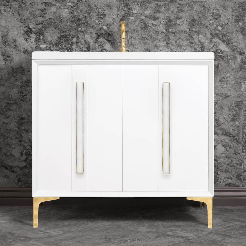 Linkasink TUXEDO with 18'' Artisan Glass Prism Hardware 36'' Wide Vanity, White, Polished Brass Hardware, 36'' x 22'' x 33.5'' (without vanity top)