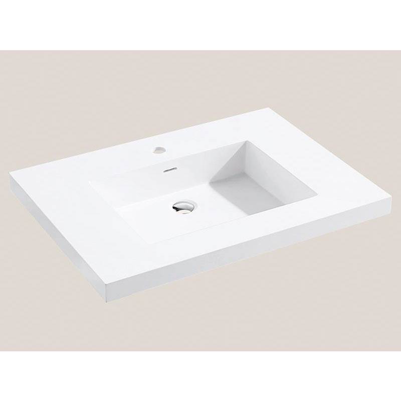 Madeli Urban-18 30''W Solid Surface, Top/Basin. Glossy White, No Faucet Hole. W/Overflow, Basin Depth: 5-3/4'', 29-7/8'' X 18-1/8'' X 1-1/2''