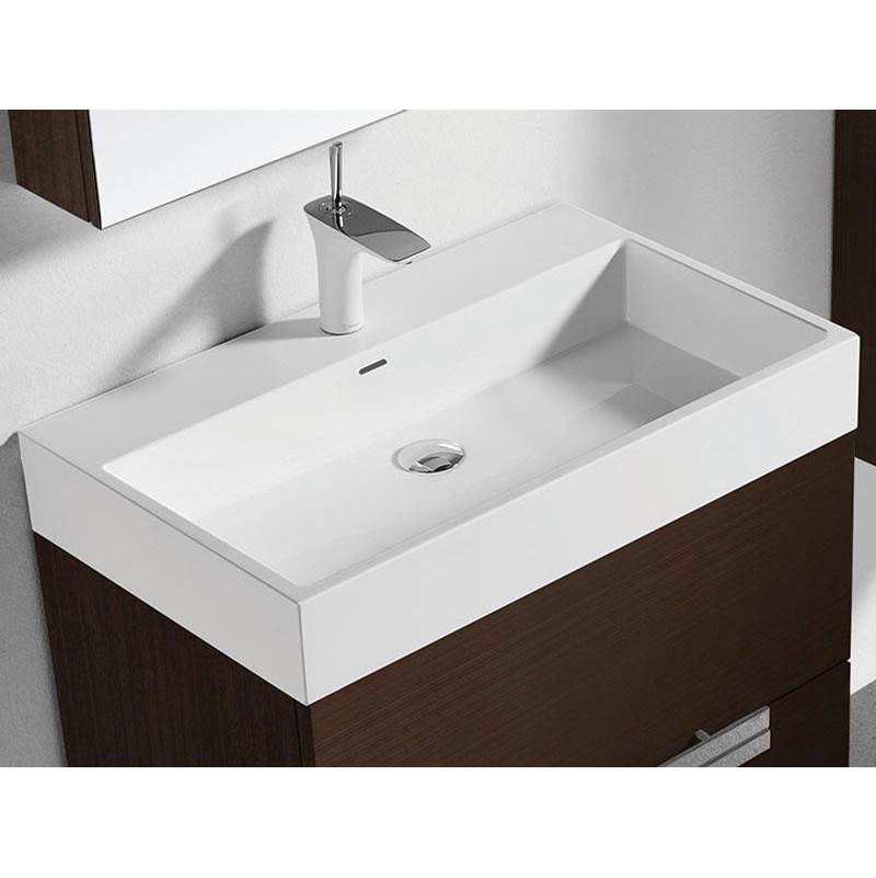 Madeli 18''D-Trough 24''W Solid Surface , Sink. Glossy White, Single Faucet Hole. W/Overflow, Basin Depth: 5-3/4'', 23-7/8'' X 18-1/8'' X 4-1/2''