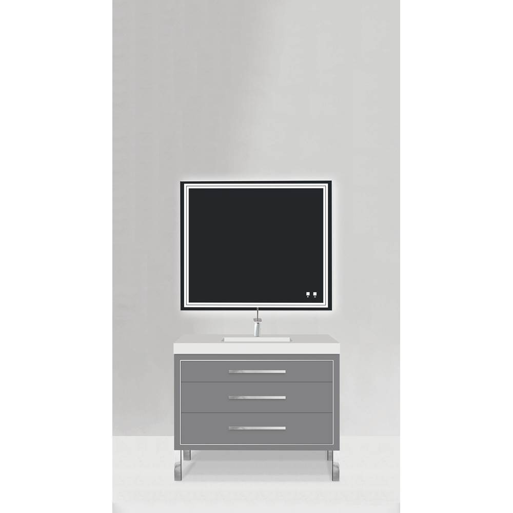 Madeli Estate 42''. Studio Grey, Free Standing Cabinet, Polished Nickel, Handles(X3)/S-Legs(X2)/Inlay, 41-5/8''X 22''X33-1/2''
