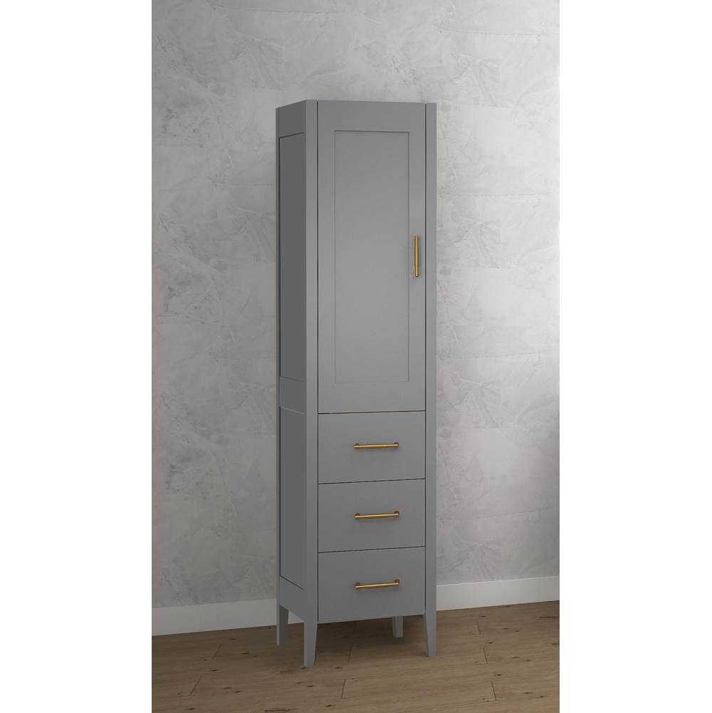 Madeli 18''W Encore Linen Cabinet, Studio Grey. Free Standing, Right Hinged Door, Satin Brass Handles (X4), 18'' X 18'' X 76''