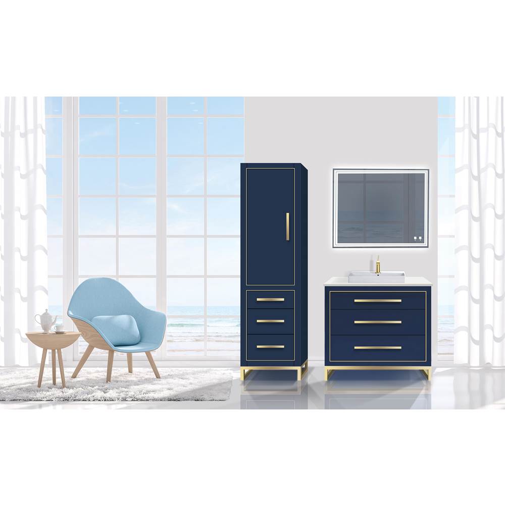 Madeli 20''W Estate Linen Cabinet, Sapphire. Free Standing, Left Hinged Door. Polished, Chrome Handle(X4)/C-Base(X1)/Inlay, 20'' X 18'' X 76''