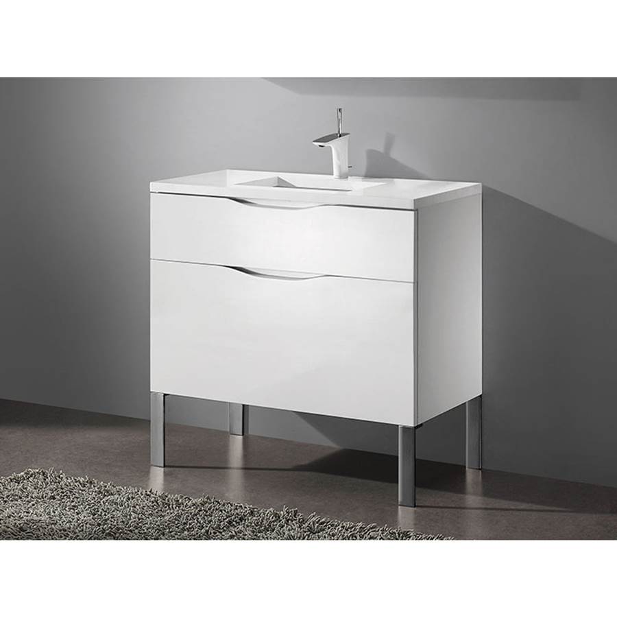 Madeli Milano 42''. White, Free Standing Cabinet, Brushed Nickel S-Legs (X2), 41-5/8'' X 18'' X 33-1/2''