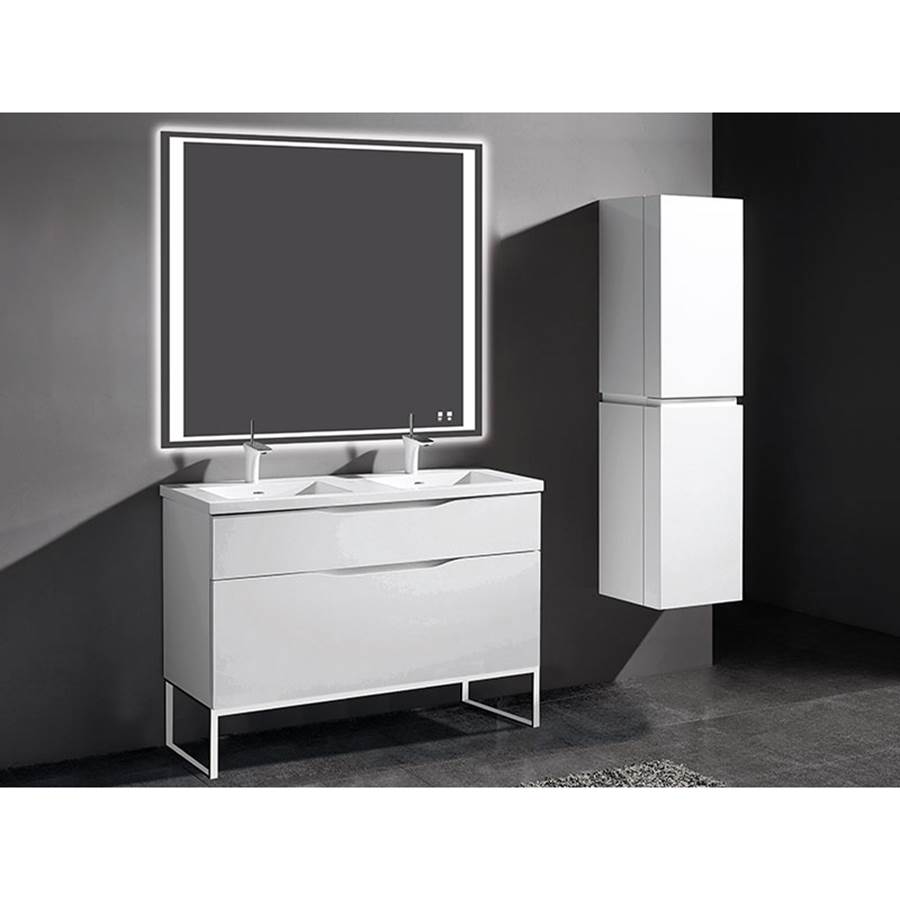 Madeli Milano 48''. White, Free Standing Cabinet. 2-Bowls, Brushed Nickel L-Legs (X4), 47-5/8'' X 18'' X 33-1/2''