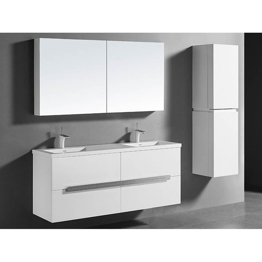 Madeli Urban 60''. White, Wall Hung Cabinet.2-Bowls, Polished Chrome Handles (X4), 59-1/4''X18''X24-3/8''