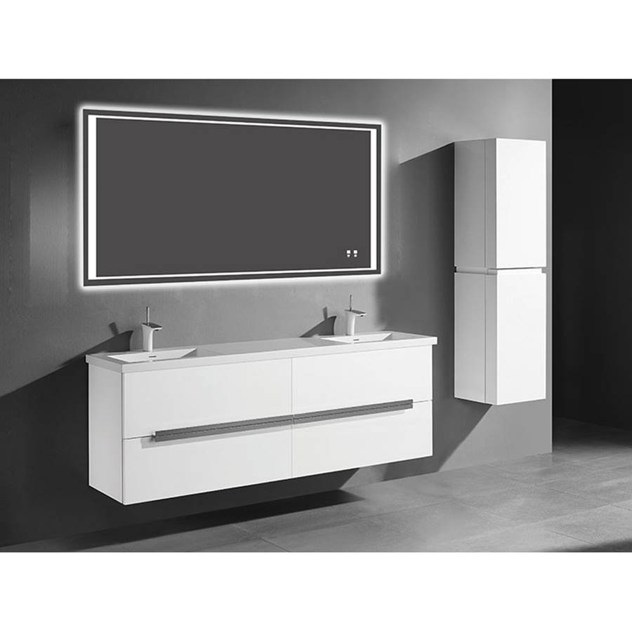 Madeli Urban 72''. White, Wall Hung Cabinet.2-Bowls, Polished Chrome Handles (X4), 71-1/16''X18''X24-3/8''