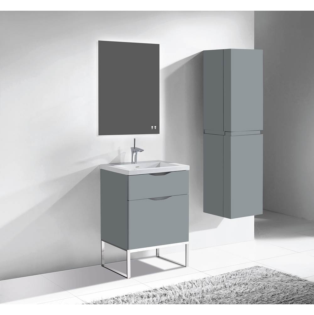 Madeli Milano 24''. Studio Grey, Free Standing Cabinet, Polished Nickel C-Base (X1), 23-5/8''X18''X33-1/2''