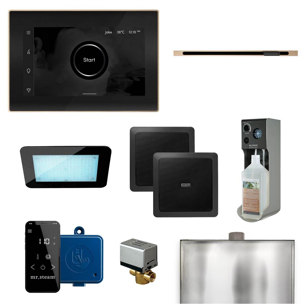 Mr. Steam XDream Linear Programmable Steam Generator Control Kit with iSteamX Control and Linear Steamhead in Black Brushed Bronze