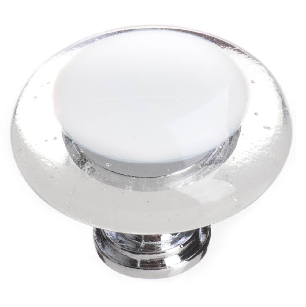 Sietto Reflective White Round Knob With Polished Chrome Base