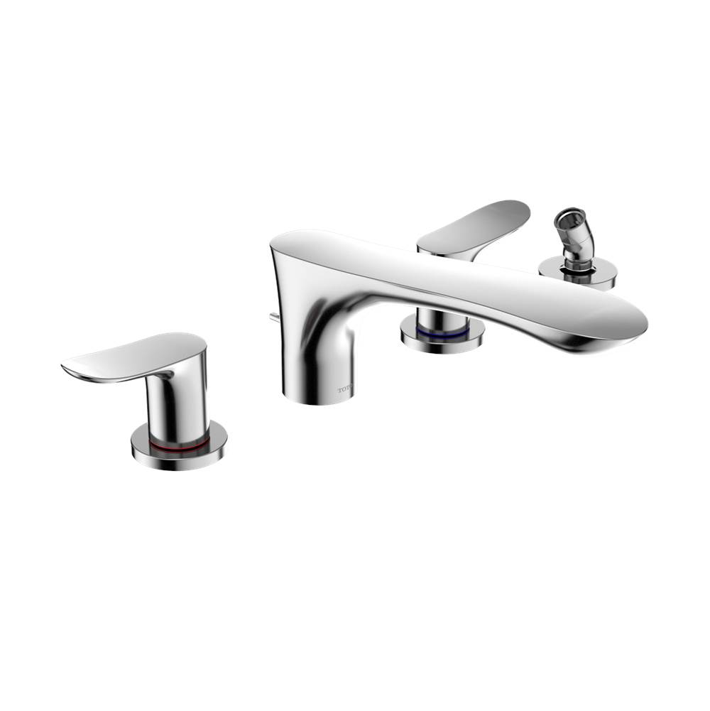 TOTO Toto® Go Two-Handle Deck-Mount Roman Tub Filler Trim With Handshower, Polished Chrome