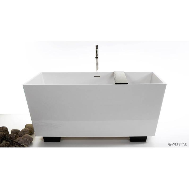 WETSTYLE Cube Bath 60 X 30 X 24.25 - Fs  - Built In Nt O/F & Pc Drain - Copper Conn - Wetmar Bio Feet Dark Brown - White True High Gloss