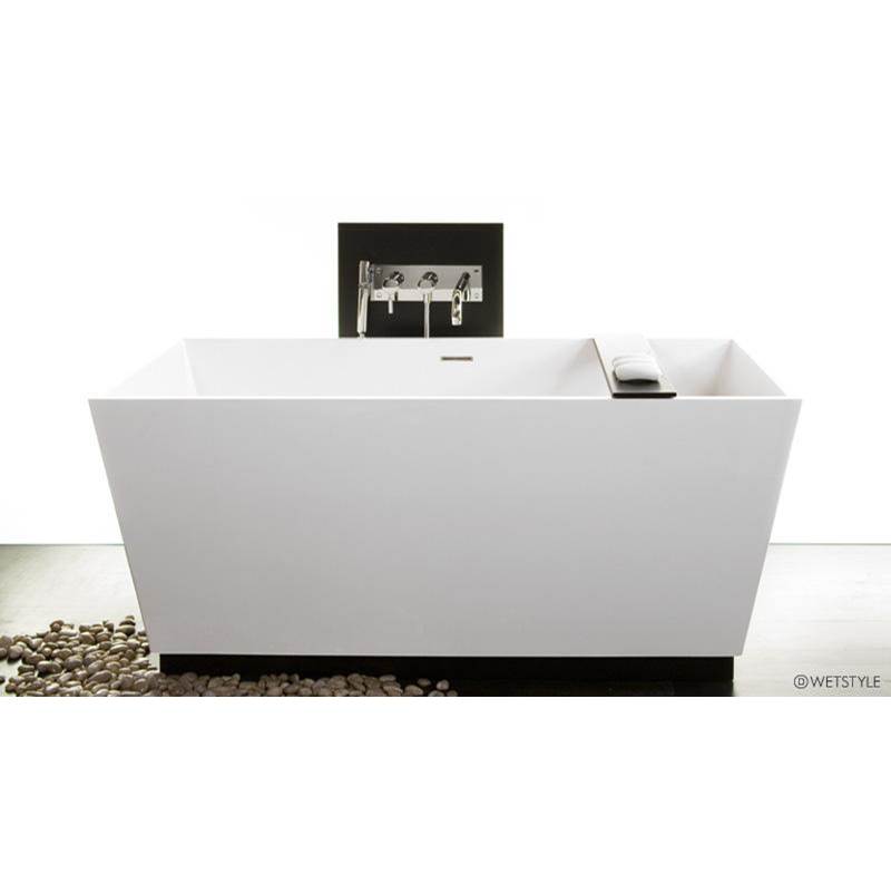 WETSTYLE Cube Bath 60 X 30 X 24 - Fs  - Built In Nt O/F & Sb Drain - Wood Plinth Walnut Natural No Calico - White True High Gloss