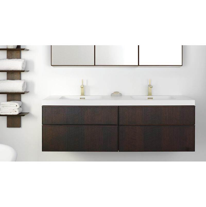 WETSTYLE Furniture Frame Linea - Vanity Wall-Mount 72 X 22 - 4 Drawers, Horse Shoe Drawers - Walnut Chocolate And White Glass Insert