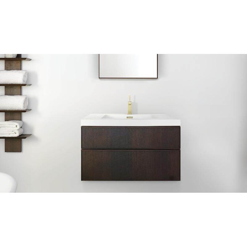 WETSTYLE Furniture Frame Linea Metro Serie - Vanity Wall-Mount 24 X 18 - 2 Drawers, Horse Shoe Drawers - Oak Wenge And White Glass Insert
